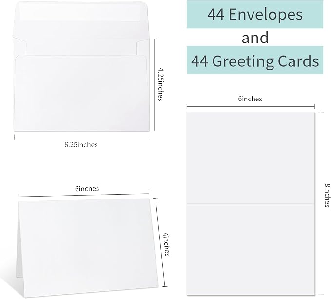 44 Pack Blank Cards and Cream Envelopes 4x6, Self-Seal A4 Envelopes - Image 2