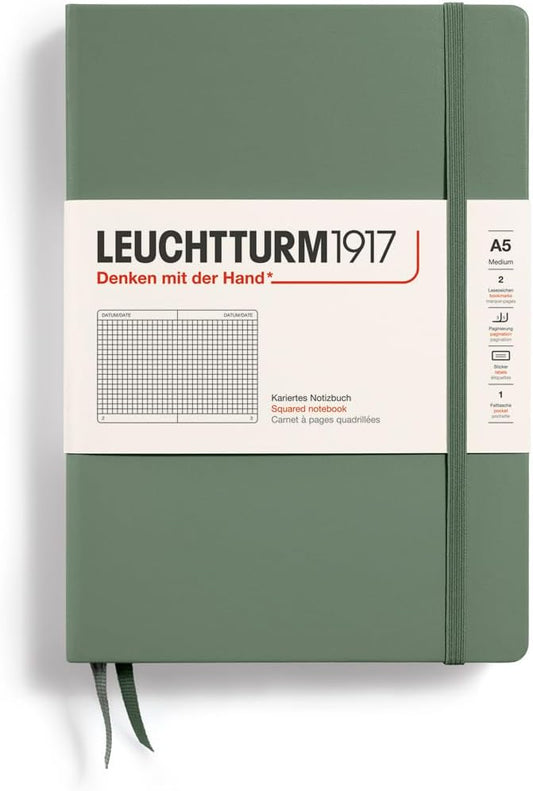 LEUCHTTURM1917 - Notebook Hardcover Medium A5-251 Numbered Pages for Writing and Journaling (Olive, Squared)-DeskLoop Office