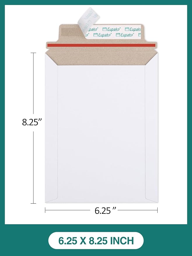 Eupako 6x8" 25 Pack Photo Document Mailer White Stay Flat Self-Seal Cardboard - Image 2