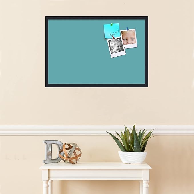 PinPix 30x20 Inch Cork Bulletin Board. This Decorative Framed Pin Board Comes with Aqua Pastel Design and a Satin Black Frame. Ideal for Home Office Decor or Message Board (PinPix-1806)-DeskLoop Office