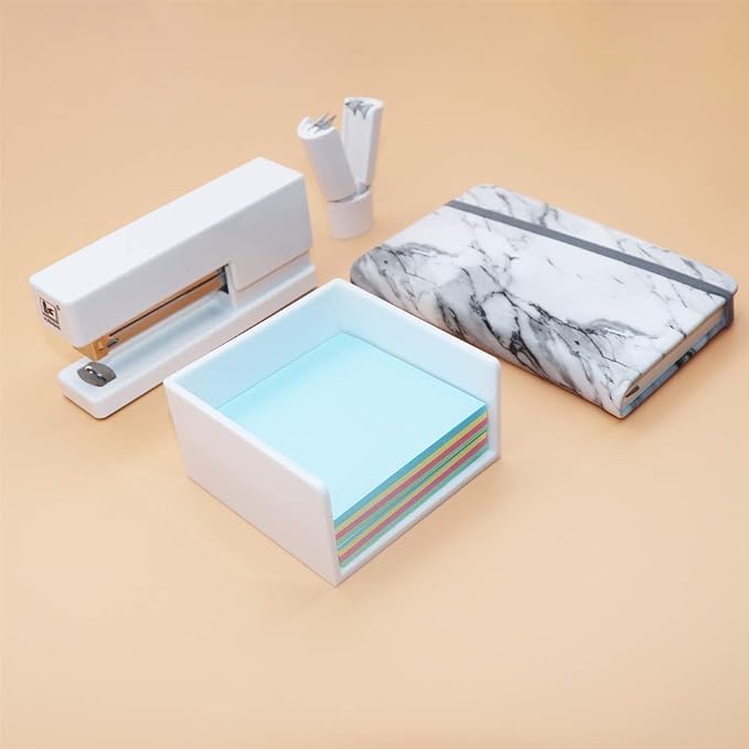 White Memo Holder 3 x 3 PS Notepad Organizer Sticky Notes Cube Holder - Image 7