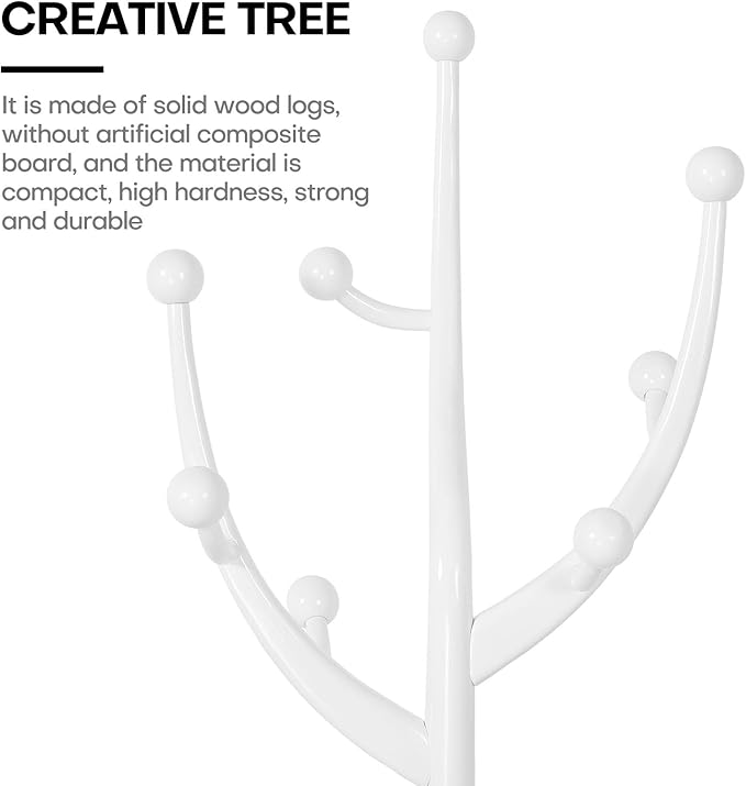 Coat Rack, Solid Wood Coat Racks Stand, Free Standing Coat Rack Coat Hanger with Hooks for Jaceket, Winter Coats, Entryway, Hallway, Bedroom - Load 160lbs (White)-DeskLoop Office