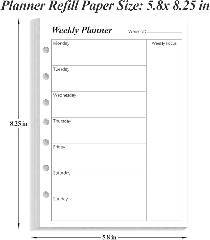 Weekly Planner Refills for 3 or 7 Ring Mini Binders - Image 4