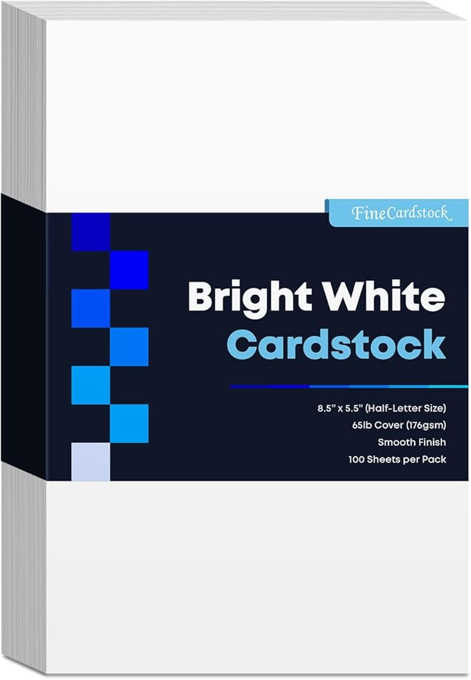 Half Letter Size Cardstock – Great for Business Documents, Letters, Arts, Prints and Crafts, Printing and Writing | 8.5” x 5.5” | Bright White 65lb Cover (176gsm) Card Stock | 100 Sheets per Pack-DeskLoop Office