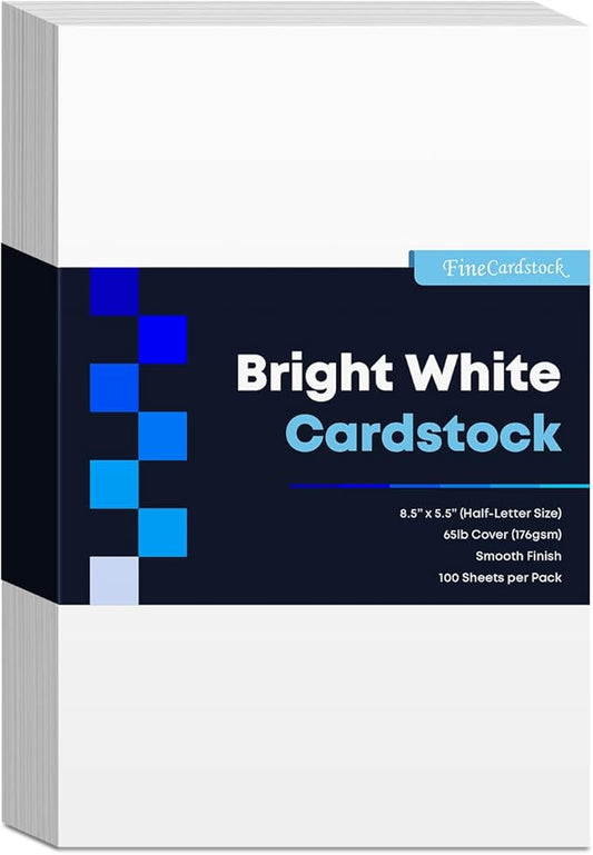 Half Letter Size Cardstock – Great for Business Documents, Letters, Arts, Prints and Crafts, Printing and Writing | 8.5” x 5.5” | Bright White 65lb Cover (176gsm) Card Stock | 100 Sheets per Pack-DeskLoop Office
