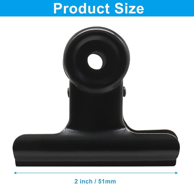 Bonsicoky 20 Pack Black Bulldog Clips, 2 inch / 51mm Mini Metal Hinge Clips - Image 3
