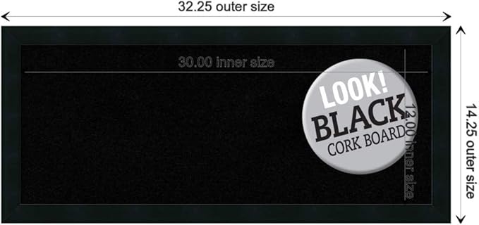 Amanti Art Black Cork Board for Wall, 14x32 Vision Board with Black Wood Frame, Medium Corkboard Office Decor for Home Organization, Modern Contemporary Corkboard Pinboard to display items for home-DeskLoop Office