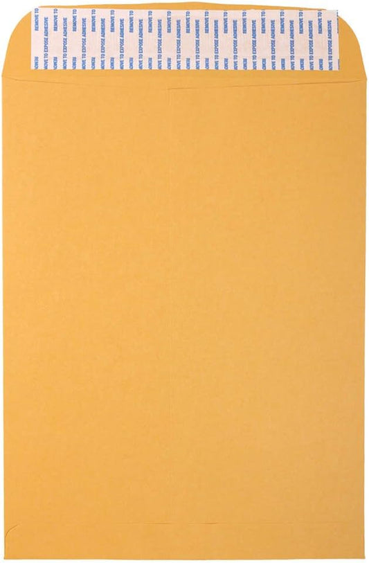 JAM PAPER 9 1/2 x 12 1/2 Open End Catalog Envelopes with Peel and Seal Closure - Brown Kraft Manila - Bulk 500/Box