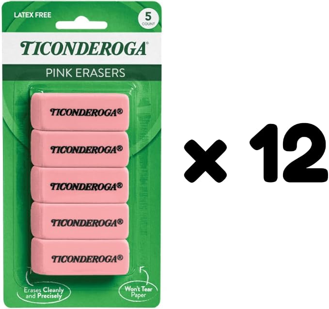 Ticonderoga Wedge Erasers, 12 Packs, 60 Erasers Total - Image 2