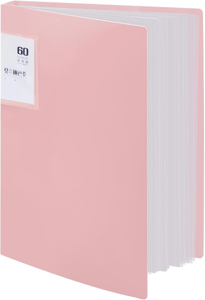 M&G Pink 60 Pocket Binder with Plastic Sleeves, 8.5 x 11.8 Portfolio Folder by MG