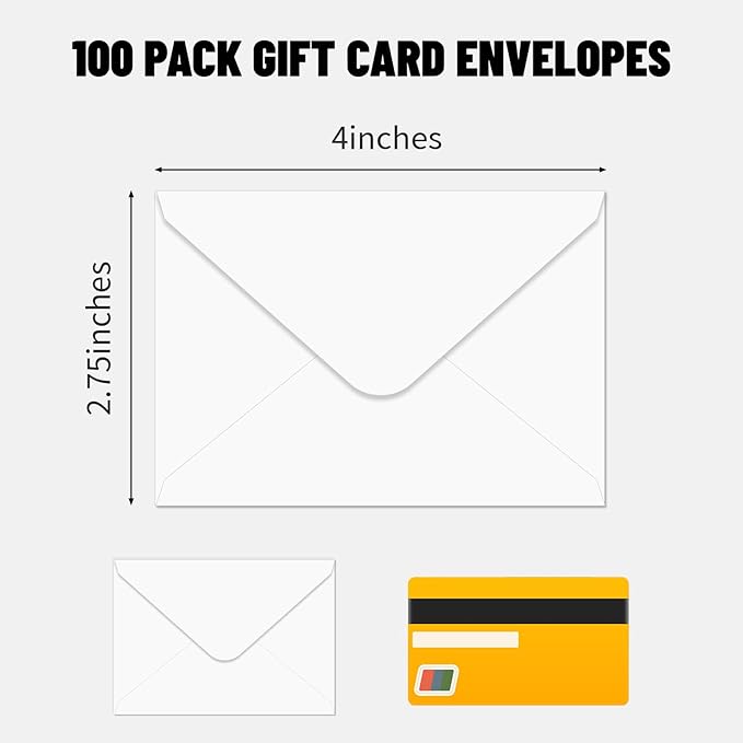 100 Pack Gift Card Envelopes 4 x 2.75" Mini Envelopes 120GSM Small Paper - Image 2