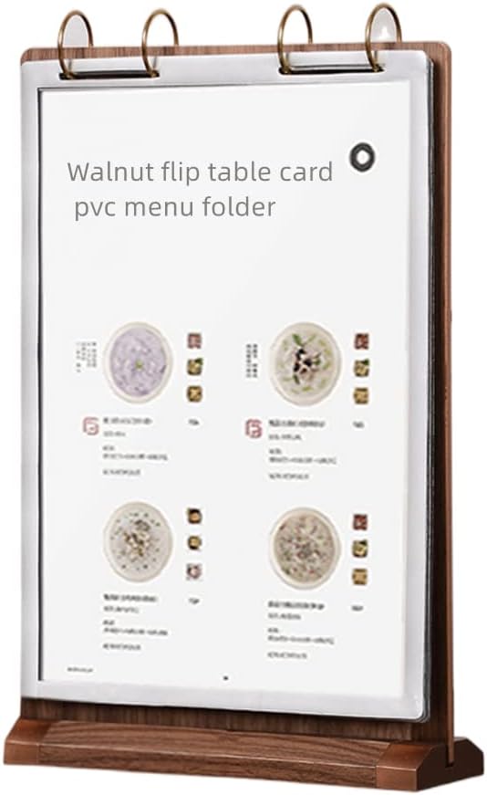A4 Walnut Wood Sign Holder Vertical Table Card Flip Display 6 Pages, Double by Unknown