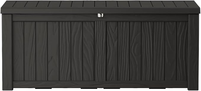 150 Gallon Lockable Resin Deck Box, Waterproof & UV-Resistant Outdoor Storage Box for Outdoor Cushion Storage, Garden Tools & Pool Accessories Storage, Black-DeskLoop Office