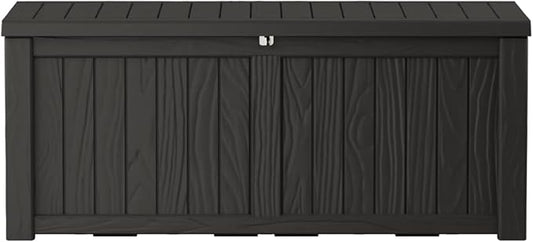 150 Gallon Lockable Resin Deck Box, Waterproof & UV-Resistant Outdoor Storage Box for Outdoor Cushion Storage, Garden Tools & Pool Accessories Storage, Black-DeskLoop Office