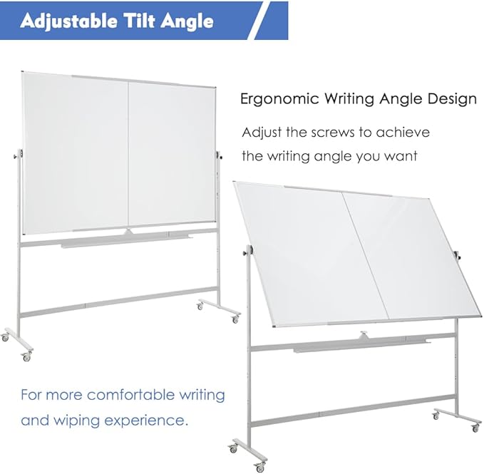 FORTUNO Large Magnetic Mobile Whiteboard 96"x48", Rolling Double Sided Stand Whiteboard on Wheels, Reversible Adjustable Height/Angle Dry Erase Board 8' x 4' Easel White Board for Office Classroom-DeskLoop Office