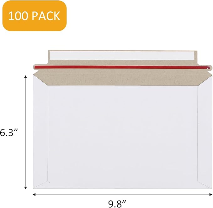 zmybcpack 100 Pack 6.3x9.8 inch Rigid Mailer Self Seal Photo Document Mailers - Image 2