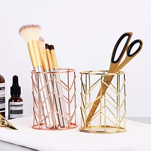 Pen Holder for Desk, Make Up Brush Holder Rose Gold Metal Wire Pencil Cup - Image 6