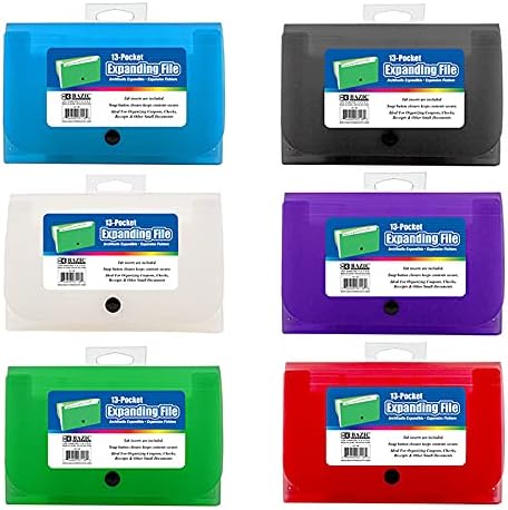 BAZIC Products 13-Pocket Poly Expanding File, Coupon/Check Size, 24-Box | by BAZICProducts
