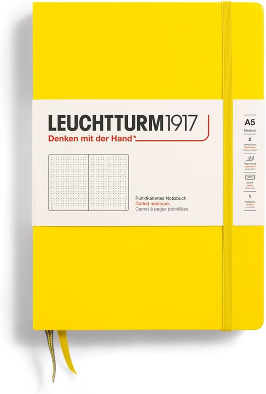 LEUCHTTURM1917 - Notebook Hardcover Medium A5-251 Numbered Pages for Writing and Journaling (Lemon, Dotted)-DeskLoop Office