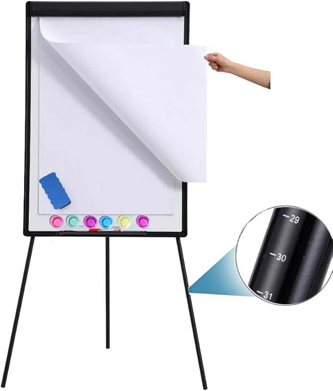 40" x 28" Height Adjustable Magnetic Dry Erase Easel Board with Tripod Stand – Includes 25 Sheets Flipchart Pad, Magnets & Eraser – Office Presentation Board, Black Frame-DeskLoop Office