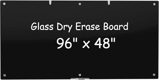 Large Black Glass Dry Erase Board, 96 x 48 Inches Magnetic Glass whiteboard,8' x 4' Frameless Blackboard for Office, Home, School-DeskLoop Office