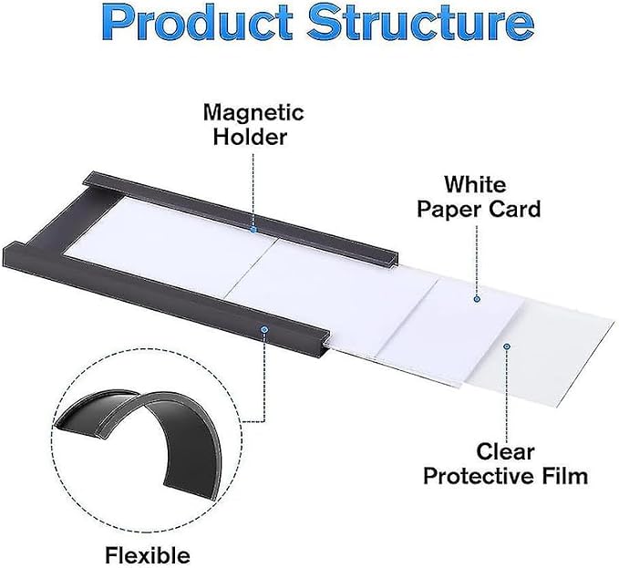 LLPT Magnetic Label Holder 3" x 1" 26 Packs C Channel 300g White Paper Cards - Image 7