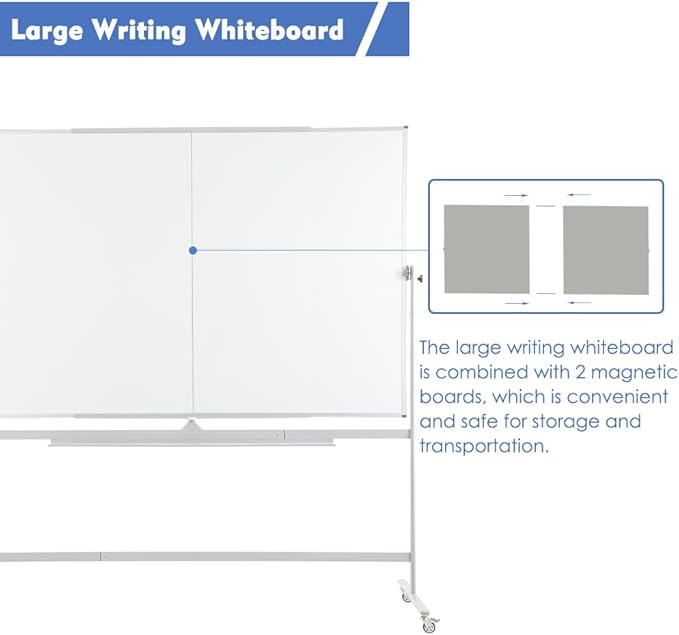 FORTUNO Magnetic Mobile Whiteboard 48"x36", Rolling Double Sided Dry Erase Board with Stand, Reversible Adjustable Height/Angle Easel White Board on Wheels 4' x 3' for Office Classroom Home-DeskLoop Office