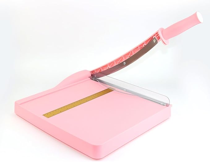 Paper Cutter, A4 Paper Trimmer with Safety Guard, 12" Cut Length Paper Cutting Board, Guillotine Trimmer with 16 Sheets Capacity, Paper Slicer for Scrapbooking Craft, Coupon, Label, Cardstock-Pink-DeskLoop Office