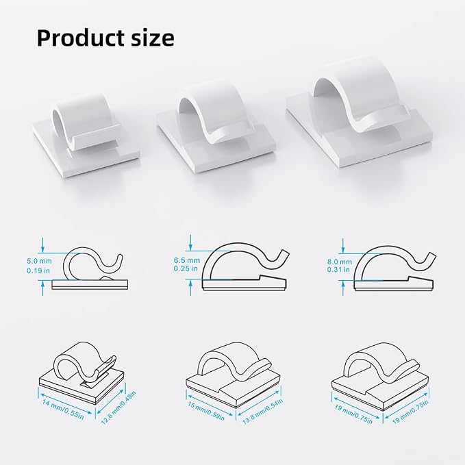 ITUGOU 100 PCS White Adhesive Cable Clips Cord Organizer, Wire Holder - Image 3