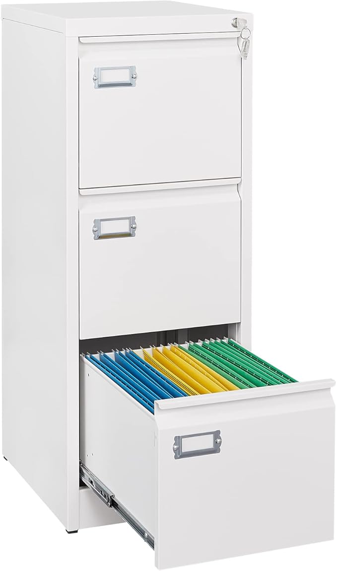 3 Drawer File Cabinet, Filing Cabinets for Home Office, Metal Vertical File Storage Cabinet with Lock, Locking File Cabinet for A4 Legal/Letter, 15" W x 17.7" D x 38.6" H, Assembly Required-DeskLoop Office