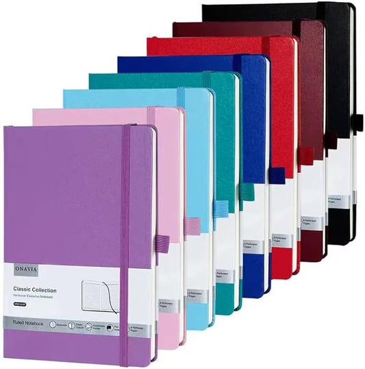 8 Pack Lined Journal Notebooks for Work, Travel, College, (A5 Size 100 GSM Thick Paper) - Classic Ruled, Hardcover Notepad for Writing 160 Pages, 5.5 x 8.3 inch - Multipack 8 Colors-DeskLoop Office