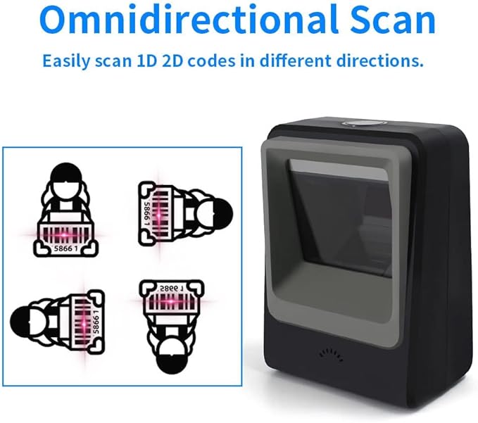 Handsfree 2D 1D Barcode Scanner,Alacrity QR Omnidirectional Desktop Bar Code Reader Scanner, Capture Barcodes from Mobile Phone Screen, Black-DeskLoop Office
