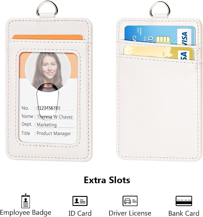 Leather Badge Holder and Adjustable Retractable Lanyards, Quick Release Buckle - Image 3
