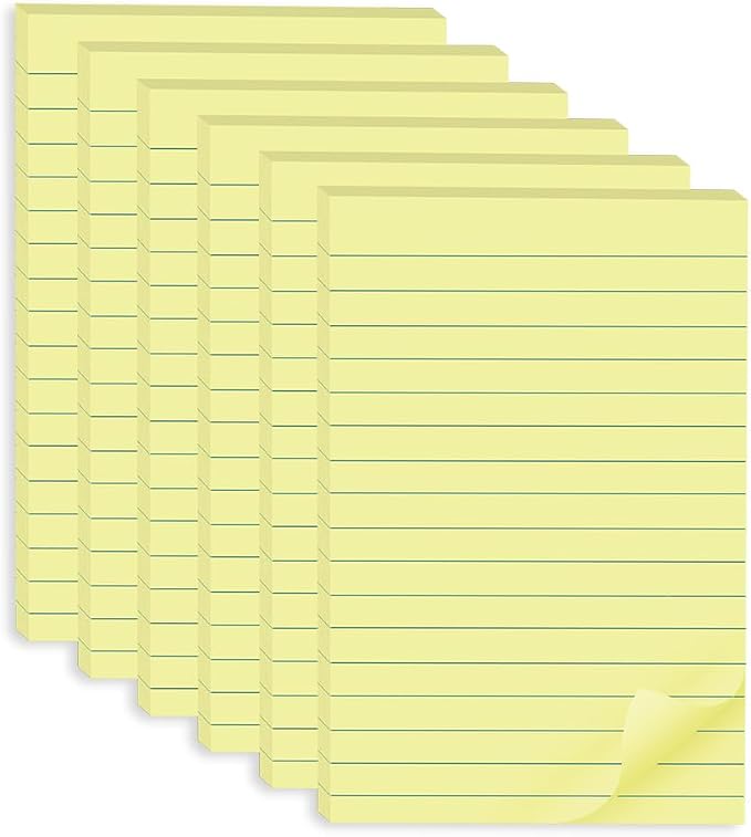 Lined Sticky Notes 4x6 in, Ruled Stickies Super Sticking Power, Office School by Vanpad