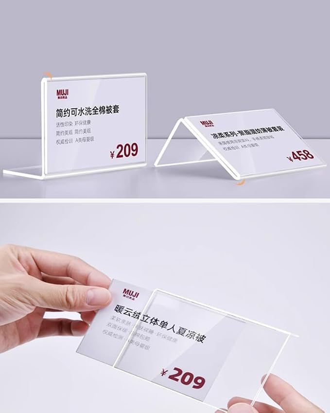 Self Adhesive Label Holder Acrylic Price Tag Displays Sign Holder L-Shape Table - Image 7