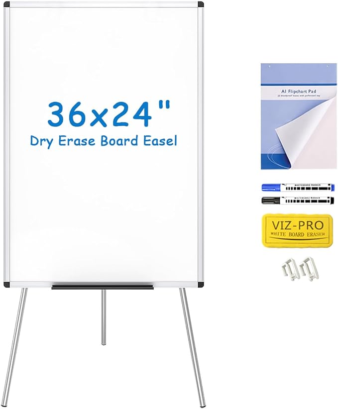 VIZ-PRO Whiteboard Easel, 36 x 24 Inches, Portable Dry Erase Board Height by VIZ-PRO
