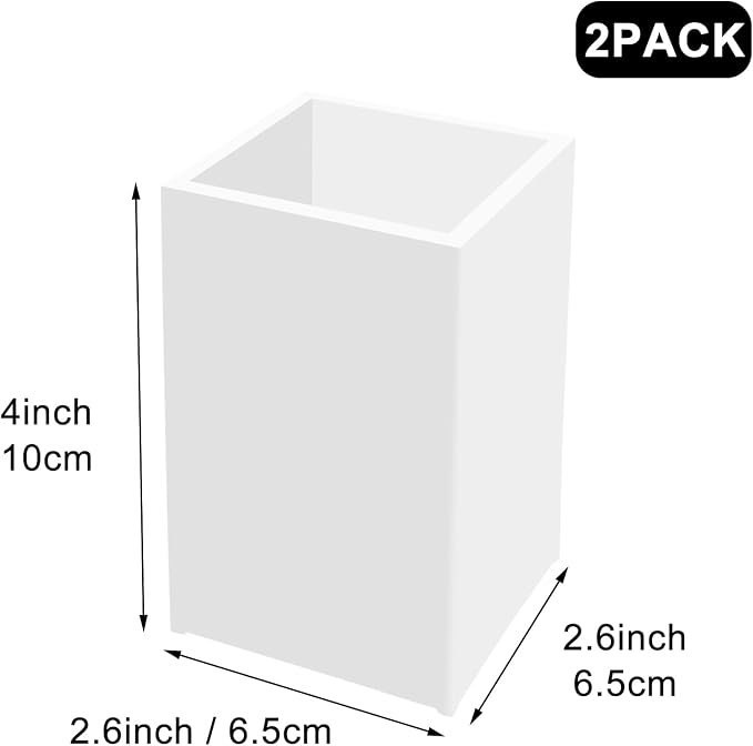 White Acrylic Pencil Pen Holder Cup 2 Pack, Desk Accessories Holder, Makeup - Image 3