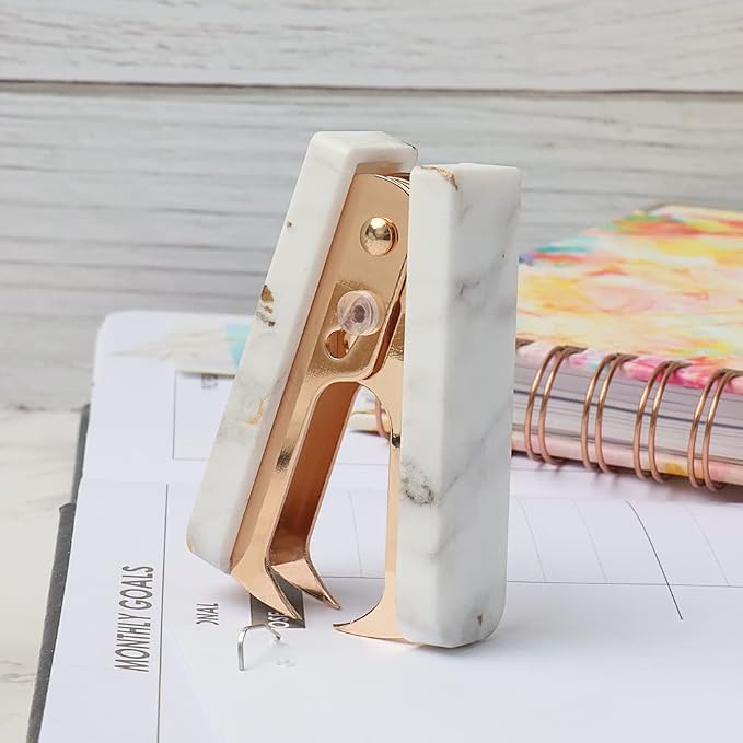 1PC Marble Gold Line Gold Staples Remover Acrylic Luxury Yellow Golden Metal - Image 4