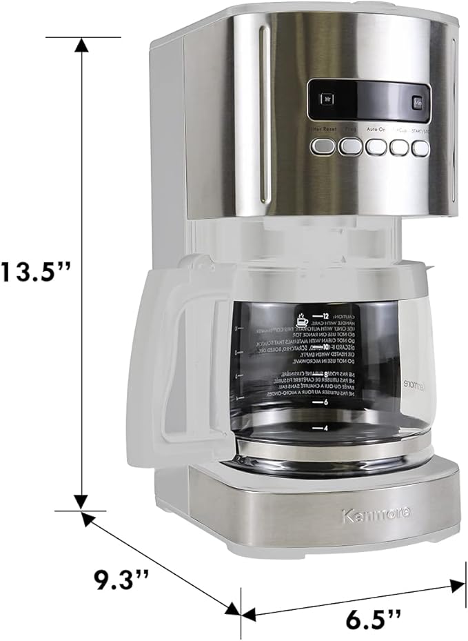 Kenmore drip Coffee Maker - 12 Cup programmable cafe machine with glass pot, regular & bold brew, auto shut off large water reservoir, reusable filter, kitchen appliances for cafeteria barista, White-DeskLoop Office