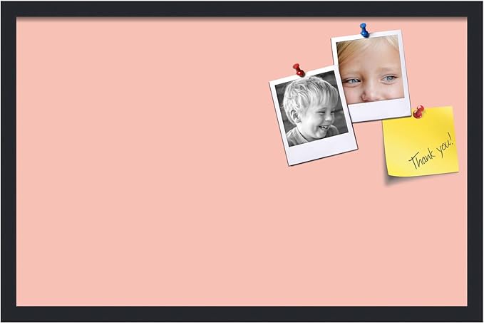 PinPix 28x18 Inch Cork Bulletin Board. This Decorative Framed Pin Board Comes with Pink Pastel Design and a Satin Black Frame. Ideal for Home Office Decor or Message Board (PinPix-1813)-DeskLoop Office