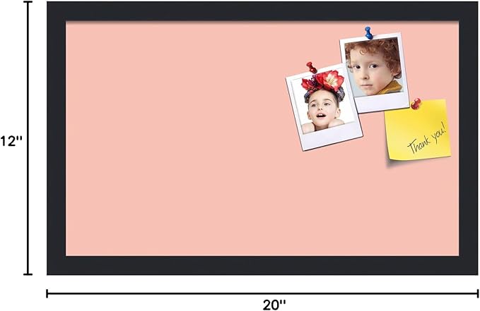 PinPix 20x12 Inch Cork Bulletin Board. This Decorative Framed Pin Board Comes with Pink Pastel Design and a Satin Black Frame. Ideal for Home Office Decor or Message Board (PinPix-1813)-DeskLoop Office