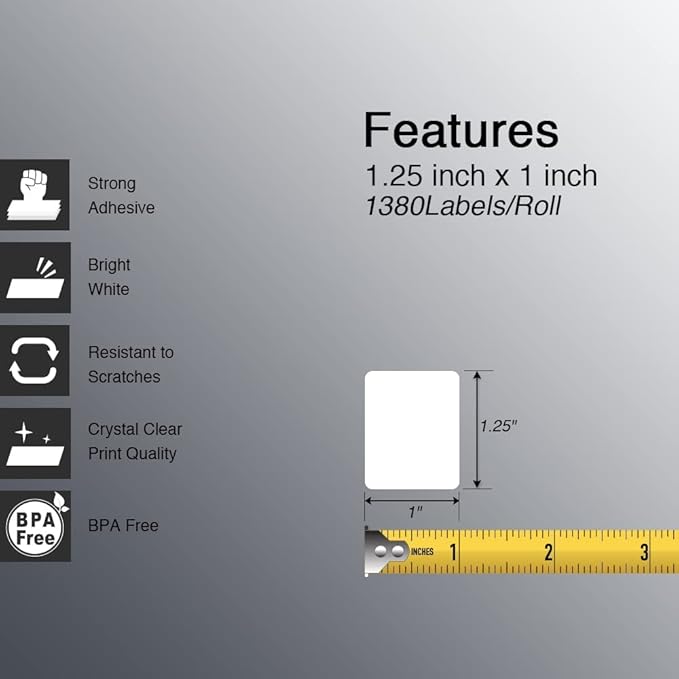 BETCKEY - 1.25" x 1" (32 mm x 25 mm) UPC Barcode & Address Labels Compatible with Zebra & More Label Printer,Premium Adhesive & Perforated [6 Rolls, 8280 Labels]-DeskLoop Office