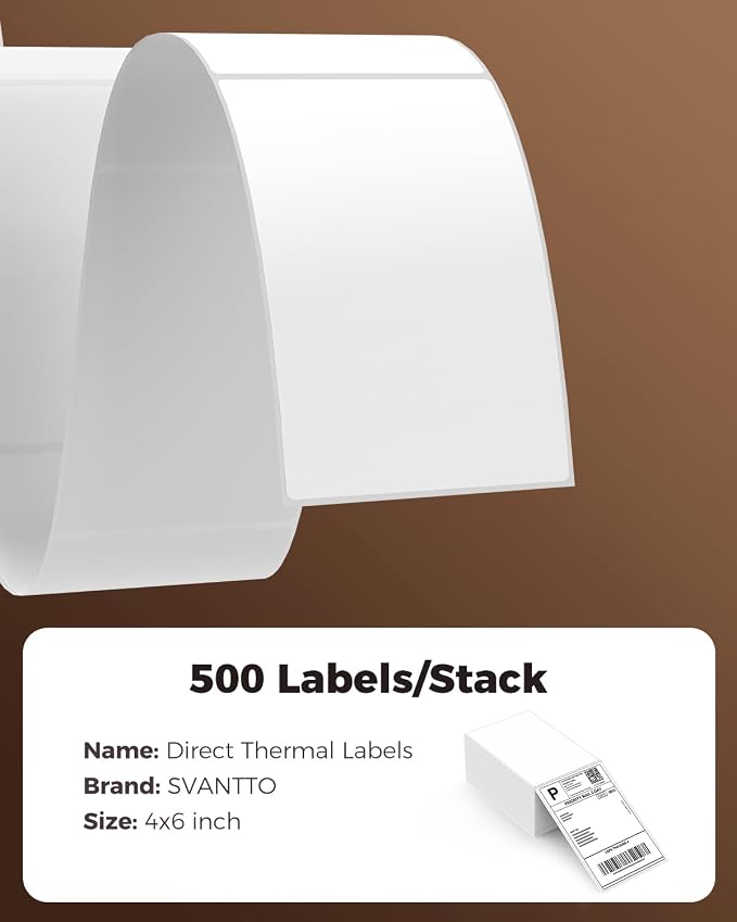 SVANTTO 4x6 Thermal Labels, Strong Adhesive and Perforated Shipping Labels - Image 2