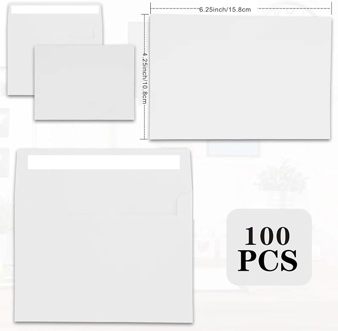 100Packs A4 White Envelopes 4x 6 Inch Card Envelopes, Self Seal - Image 2