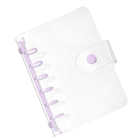 PATIKIL A7 Clear Binder Cover, Soft PVC Loose Leaf Binder Protector Refillable Notebook Shell with Snap Button Closure and 6 Rings for DIY Meeting Notebook Folder, Purple