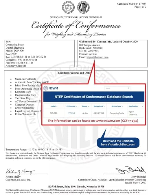 VisionTechShop DLP-300 Label Printing Scale Pole Display, 30/60lbs Capacity, 0.01/0.02lbs, NTEP Legal for Trade with a Free 1 case CAS LST-8010 UPC Label, 58 x 40mm-DeskLoop Office