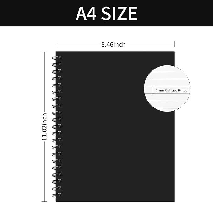Lined Spiral Notebook A4 Large Journal 8.5" x 11", 6 Pack 7mm College Ruled - Image 2