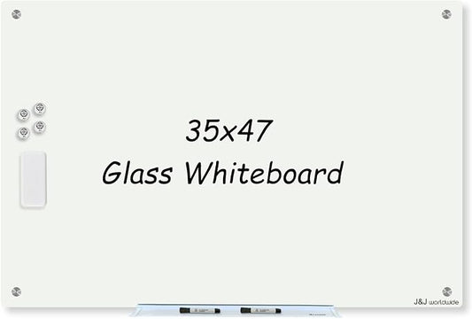Magnetic Whiteboard, Glass Dry Erase Board 4' x 3' White Surface, Home School by JJworldwide