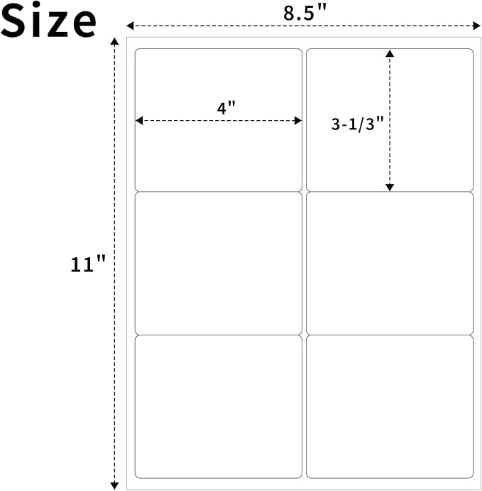 3-1/3" x 4" Shipping Labels, Printable White 6 UP Label - Image 6
