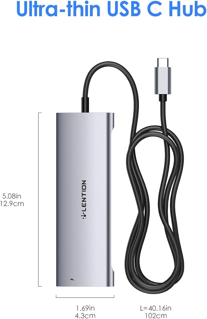LENTION 3.3FT Long Cable USB C Hub with 4K HDMI, 2 USB 3.0, Card Reader, Aux, Type C Data/Charging Compatible 2024-2016 MacBook Pro, Mac Air/Surface, More, Stable Driver Adapter (CB-C37, Space Gray)-DeskLoop Office